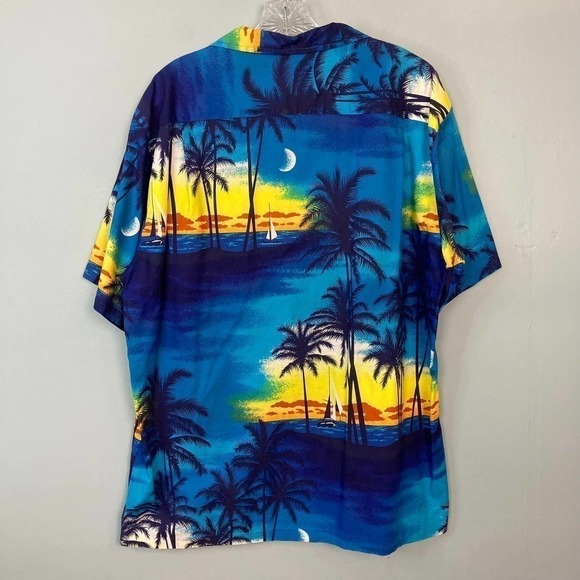 𝅺vintage Shoreline Hawaii Blue Beach Sunset Cotton Button Up Shirt Men's Size XL - Picture 9 of 12